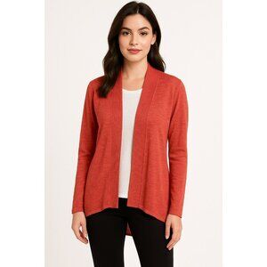 Eileen Fisher Open Front Linen Cotton Cardigan Sweater Womens PL Tangerine